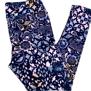 LULAROE Tall & Curvy TC PLUS Size Leggings Navy Blue Print